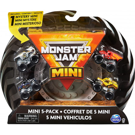 MONSTER JAM - COFFRET DE 5 VÉHICULES MINIS 1:87 - 5 Véhicules Authentiques Monster Trucks Officiels Format Mini