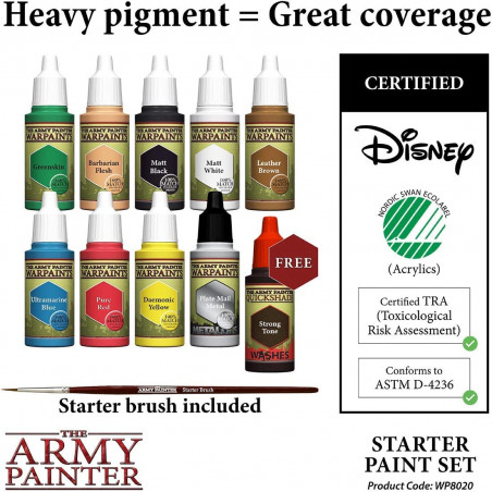 Warpaints Starter Paint Set | 10 Peintures Acryliques et 1 Pinceau Starter Brush pour Débutants en Peinture - The Army Painter