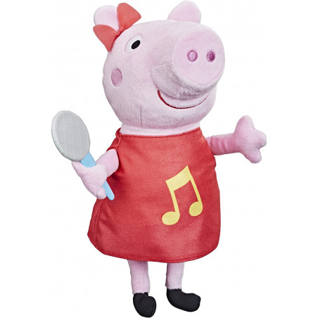 Peppa Pig Peppa chante, peluche chantante avec robe rouge pailletée et boucle, chante 3 chansons - Édition française