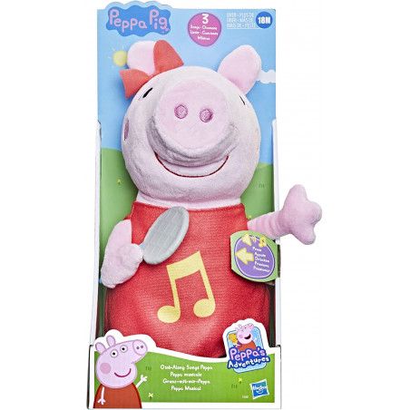 Peppa Pig Peppa chante, peluche chantante avec robe rouge pailletée et boucle, chante 3 chansons - Édition française