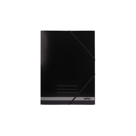 Chemises à 3 rabats en carton format in-folio, de couleur noire avec bandes élastiques et 3 rabats.
