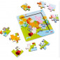 PUZZLE CADRE EN BOIS AMIS DES ANIMAUX - 9 PIECES