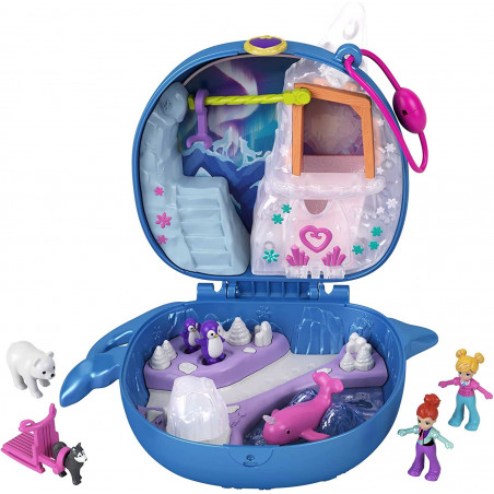Polly Pocket Coffret Univers Le Voyage en Arctique, mini-figurines husky, ours, Polly et Lila, surprises et autocollants inclus