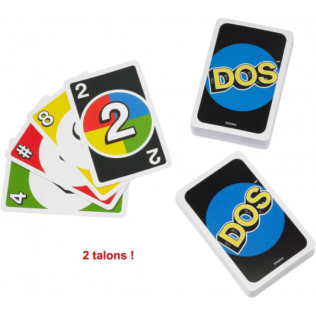 DOS, Jeu de 108 cartes avec boîte solide en métal colorée, 2 à 10 joueurs -individuellement ou par équipes -  Mattel Games