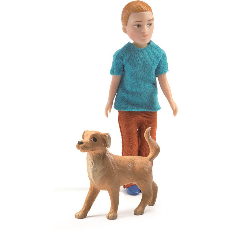 Xavier et son chien - figurine maison de poupée Djeco