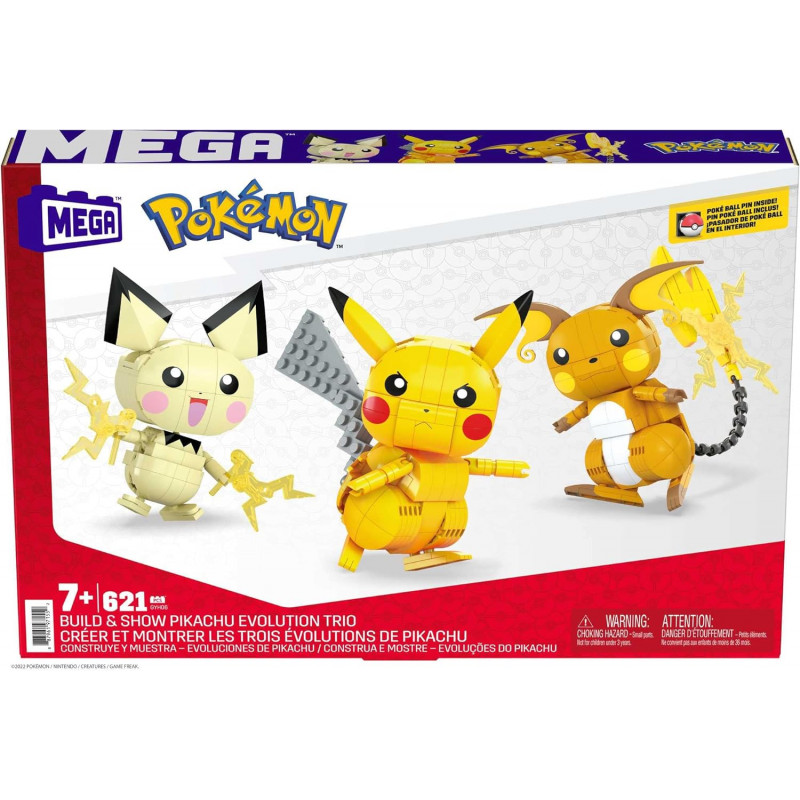 MEGA Pokémon 3 figurines évolutions de Pikachu à construire, jeu de briques  de construction, 622 pièces