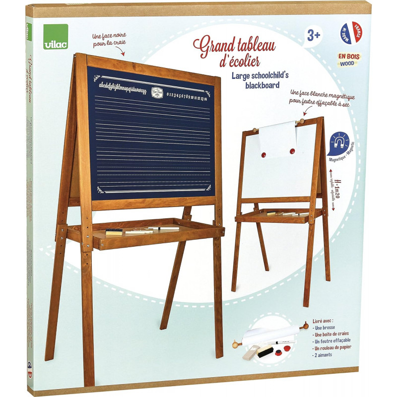 Grand Tableau d'écolier Vintage - Double face : craies et magnétique pour feutres et aimants - VILAC - Jeux et Jouets