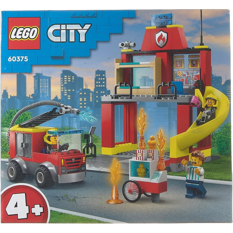 LEGO 60375 City La Caserne et Le Camion des Pompiers, Jouet avec Véhicule d’Urgence, Jouet Éducatif