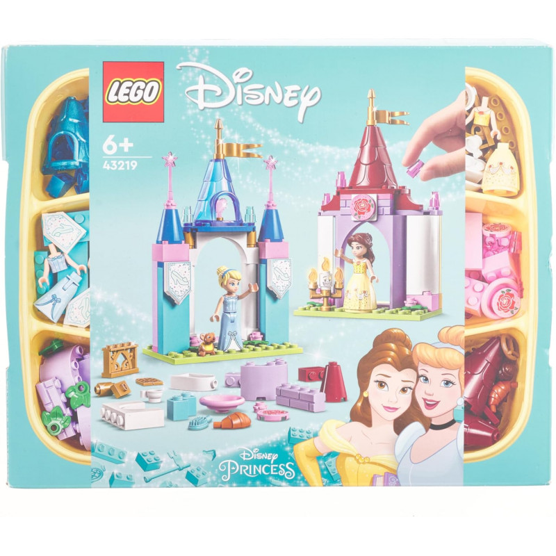 LEGO 43219 Disney Princess Châteaux Créatifs, Jouet Château avec Mini-Poupées Belle et Cendrillon