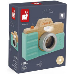 Appareil Photo Premier âge - Janod - Jouet d'Imitation en Bois - Sonore et Lumineux