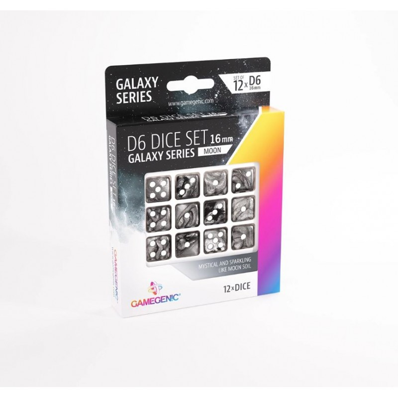 Set de 12 Dés à 6 faces 16mm - Galaxy Series - Moon - Gamegenic