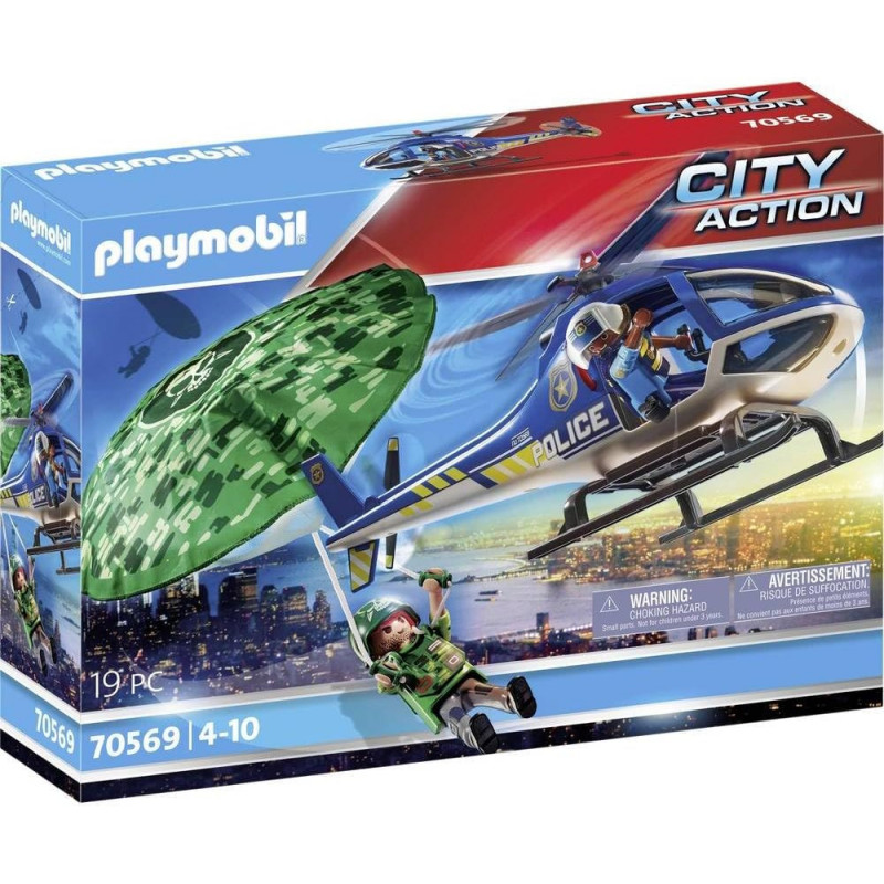 Playmobil 70569 Hélicoptère de Police et Parachutiste - Intervention et poursuites aériennes