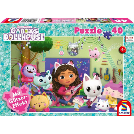 Gabby's Dollhouse, Puzzle Glizer MIAU-Zig, 40 pièces pour Enfants - Schmidt Spiele 56472