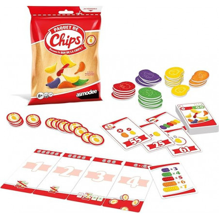 Paquet DE Chips - Jeux de société - Jeu d’Ambiance et de Paris - Adultes et Enfants dès 8 Ans - 2 à 5 Joueurs - 15 Min - Asmodee