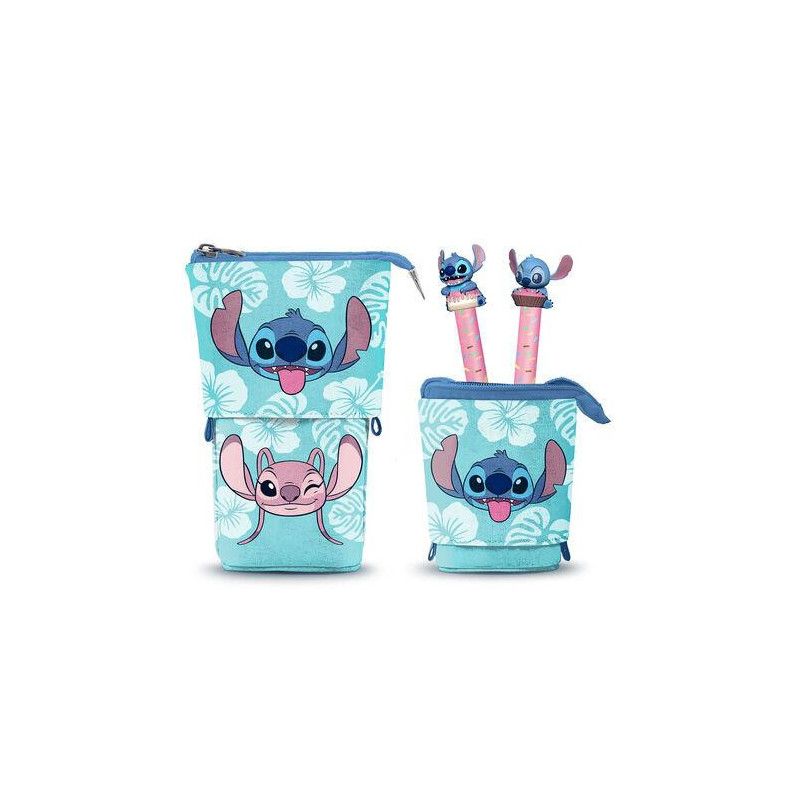 Pack Disney Lilo & Stitch Trousse verticale + 2 Stylos Encre Gel effaçables Topper 3D [17*11.5*7cm]
