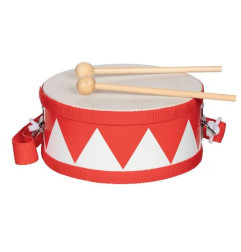 Tambour pour Enfant en Bois avec 2 mailloches et bandoulière Rouge