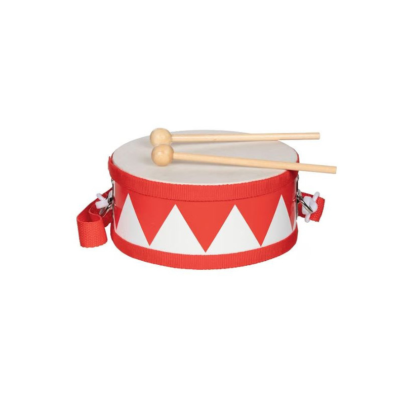 Tambour pour Enfant en Bois avec 2 mailloches et bandoulière Rouge