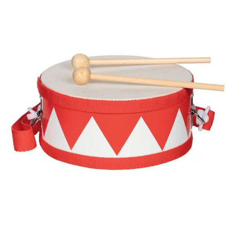 Tambour pour Enfant en Bois avec 2 mailloches et bandoulière Rouge