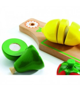 Djeco Planche à découper en Bois avec Couteau, Fruits et légumes, DJ06526,  Multicolore