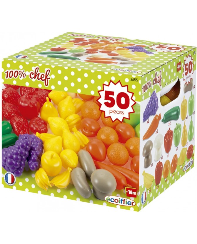 Pack 50 fruits et légumes – Jouets Ecoiffier – 2655 - Imitations d'aliments  pour enfants – Dès 18 mois