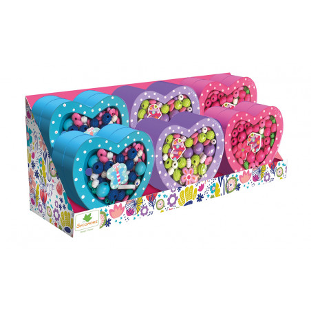 Mini coffret - Cœur de perles bois 150 pièces assortis (Modèle aléatoire)