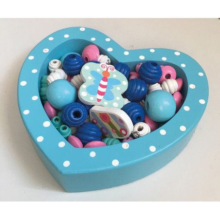 Mini coffret - Cœur de perles bois 150 pièces assortis (Modèle aléatoire)