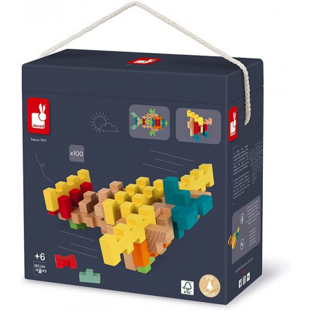 Set de Construction de 100 Pièces en Bois Massif -  Janod
