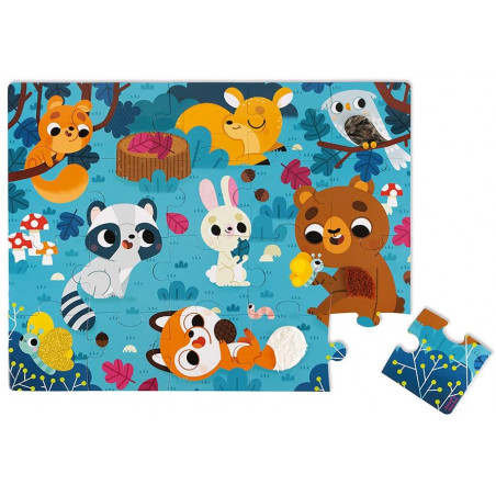 Puzzle Tactile Enfant les Animaux de la Forêt 20 Pièces dont 7 Texturées - Janod