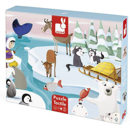 Puzzle Tactile Enfant la Vie sur la Banquise 20 Pièces dont 7 Texturées - Janod