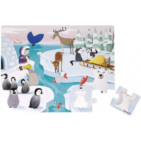 Puzzle Tactile Enfant la Vie sur la Banquise 20 Pièces dont 7 Texturées - Janod