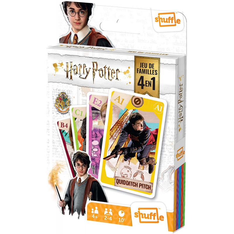Harry Potter, Warner Bros cartes 4 jeux en 1 : 7 Familles, Paires, Action et Batailles-Avec Ron, Hermione, Dumbledore - Shuffle
